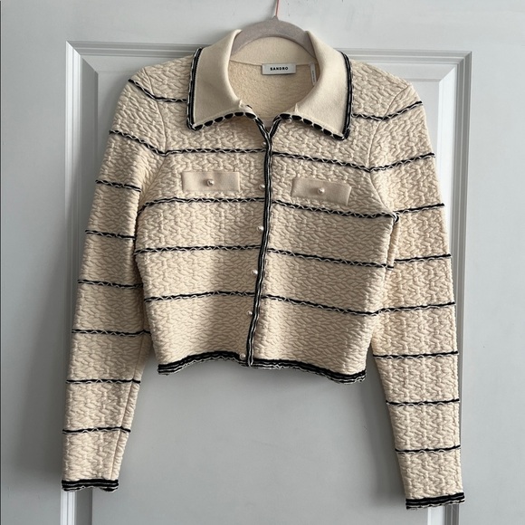 Sandro Paris Infinity jacket, cream knit with pearl buttons Size 2/US Small - Picture 4 of 15